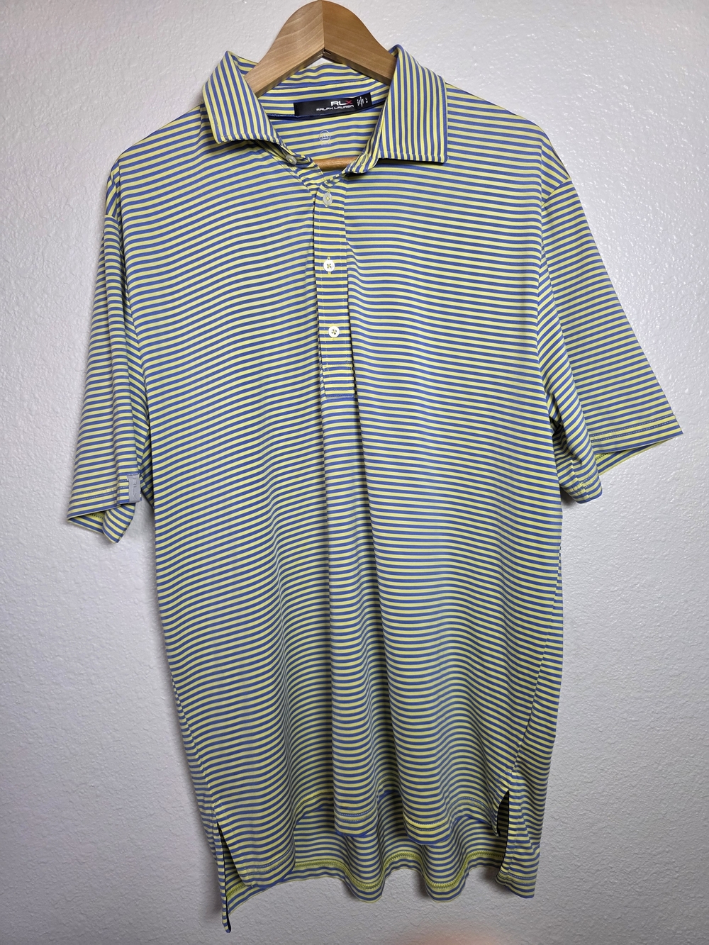 RLX Ralph Lauren Yellow & Light Blue Striped Golf Polo